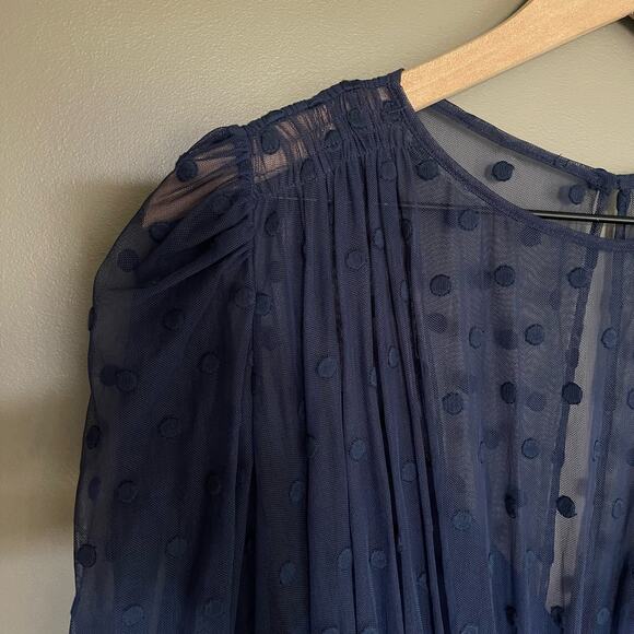 Saloni Bernadette Jumpsuit in Navy Blue Size 2 Sheer Embroidered Dot Chic Sexy - Picture 9 of 16